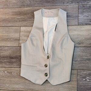We The Free Beige Button-Up Pinstrupe Vest Size Medium